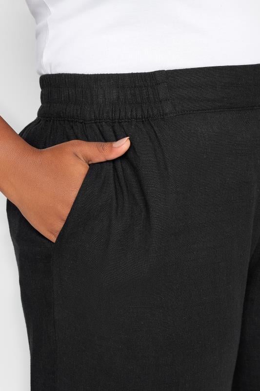 YOURS Plus Size Black Pull On Wide Leg Linen Trousers | Yours Clothing 4