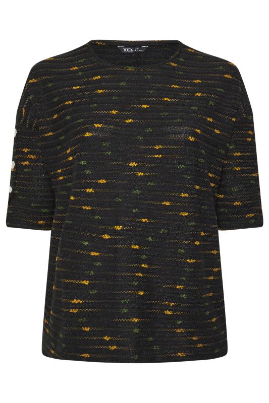 YOURS Plus Size Black & Yellow Textured Button Sleeve Top | Yours Clothing 5