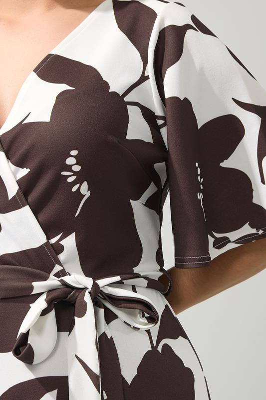 YOURS LONDON Plus Size White & Brown Floral Wrap Dress 4