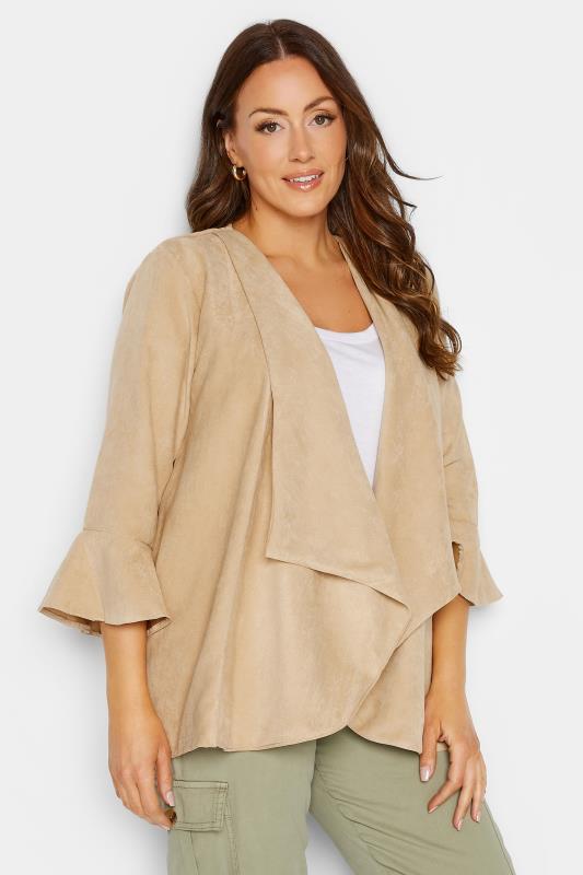 M&Co Beige Brown Suedette Waterfall Jacket | M&Co 1