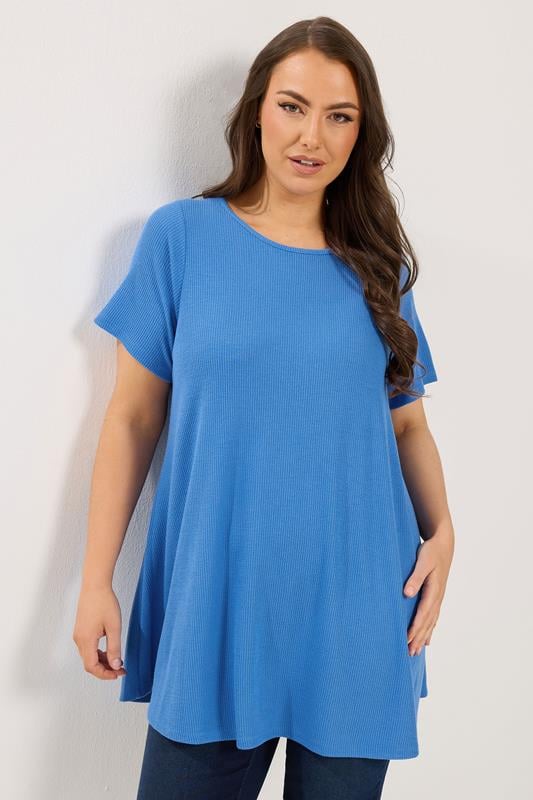  YOURS Curve Blue Ribbed Swing Top