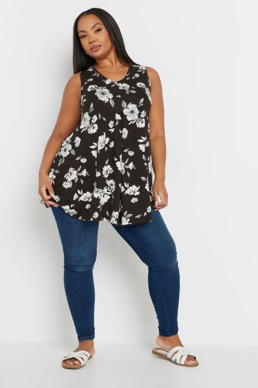 YOURS Plus Size Black Floral Print Swing Vest Top | Yours Clothing  3