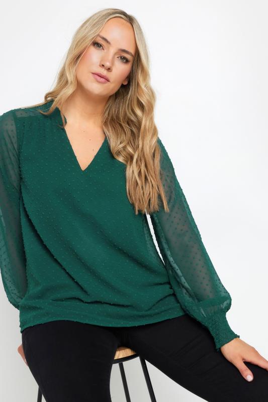 LTS Tall Emerald Green Dobby Spot Long Sleeve Blouse | Long Tall Sally 1