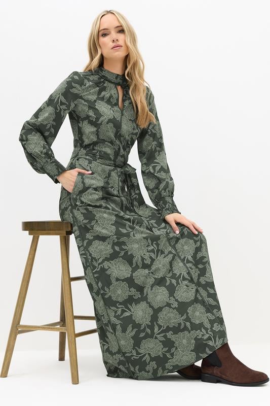 LTS Tall Green Floral High Neck Tie Dress | Long Tall Sally 1