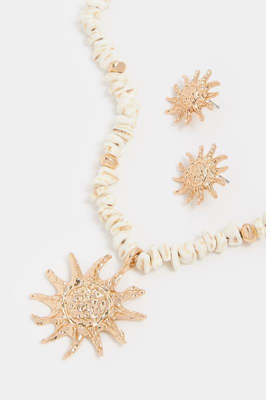 Gold Tone Statement Sun Necklace and Earring Set | Yours Clothing 2
