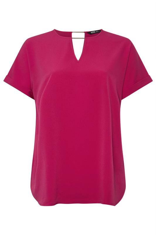 YOURS Plus Size Dark Pink Notch Neck Blouse | Yours Clothing 4