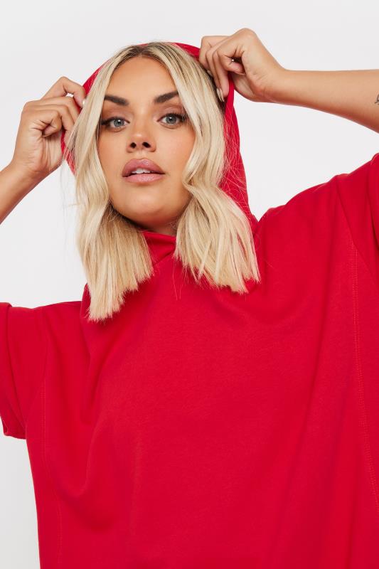 YOURS Plus Size Red Oversized Short Sleeve Hoodie | Yours Clothing 5