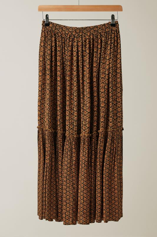 EVANS Plus Size Orange Floral Print Tiered Crinkle Midi Skirt | Evans 6