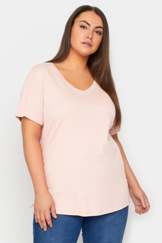 Avenue Pale Pink V-Neck T-Shirt 1