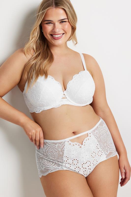 YOURS Plus Size White Broderie Padded T-Shirt Bra | Yours Clothing 2