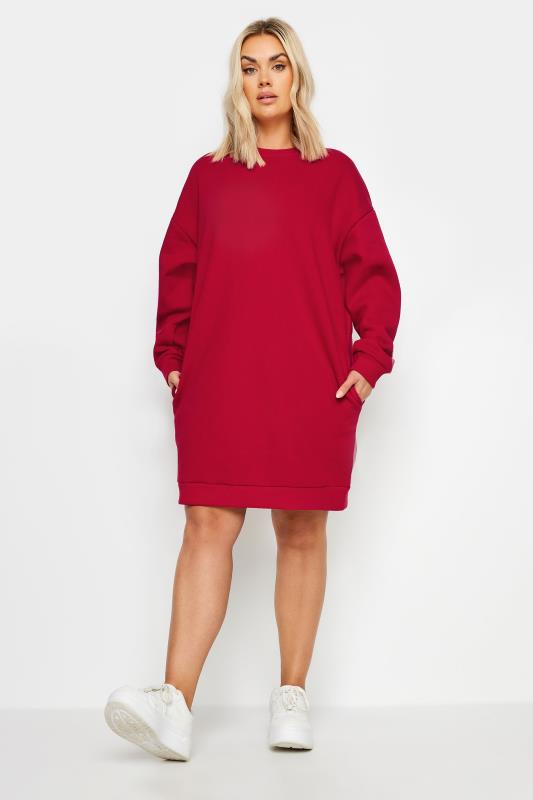 YOURS Plus Size Red Sweatshirt Dress | Yours Clothing  2