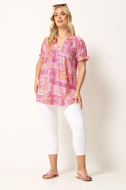 YOURS Plus Size Pink Tile Print Blouse | Yours Clothing 1