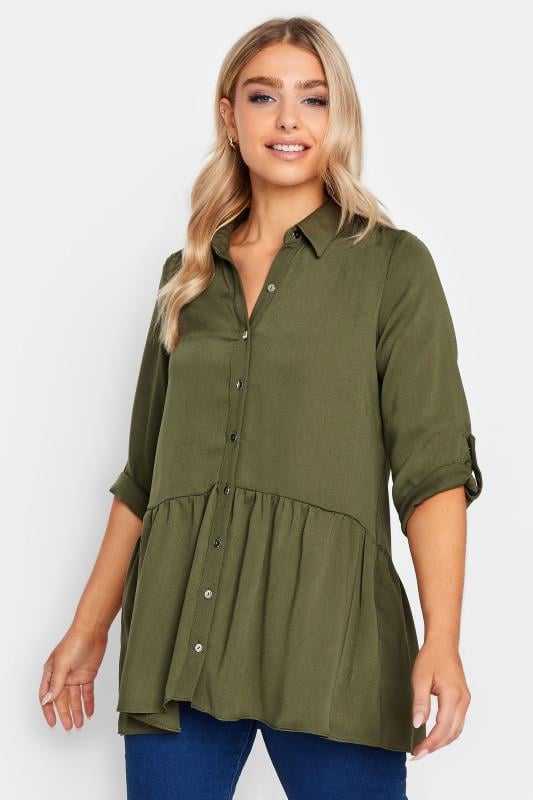 Women's  M&Co Khaki Green Frill Hem Shirt