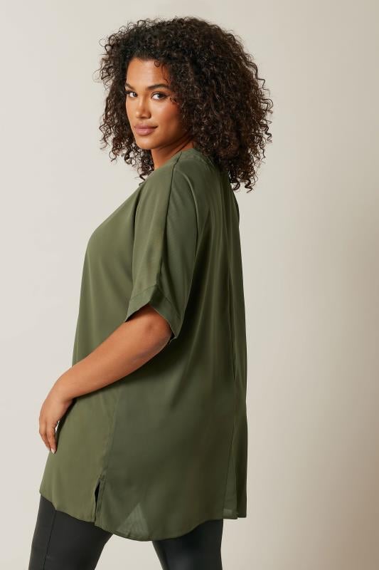 EVANS Plus Size Khaki Green Pleat Front Blouse | Evans 3