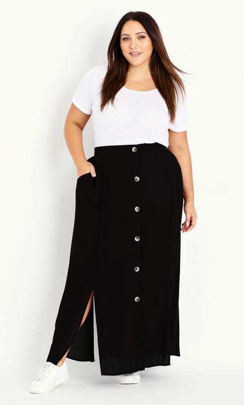 Plus Size  Evans Black Button Detail Maxi Skirt