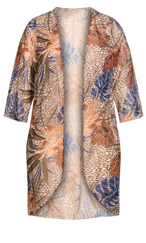 Evans Beige Brown Palm Print Kimono | Evans 5