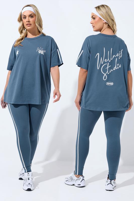YOURS ACTIVE Curve Blue 'Wellness Studio' T-Shirt