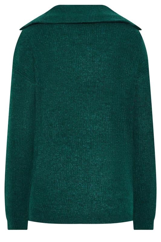 LTS Tall Dark Green Marl Zip Funnel Neck Jumper | Long Tall Sally  7