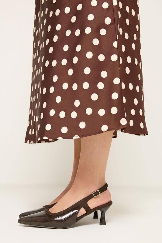 Chocolate Brown Croc Embossed Sling Back Heels In Wide E Fit | Yours Clothing 1