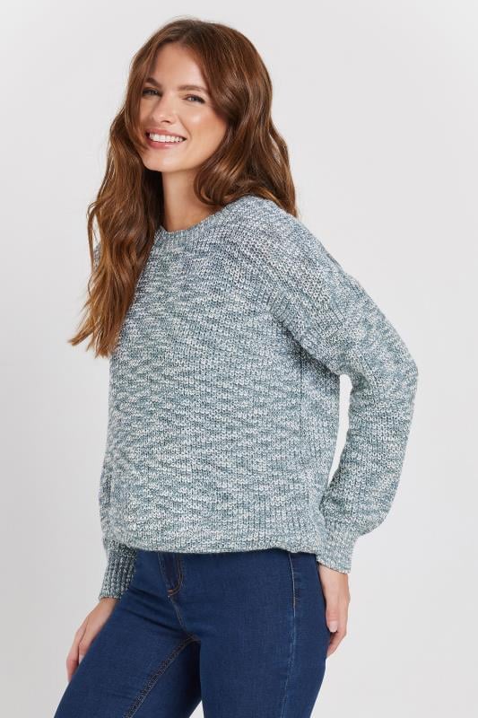 M&Co Blue & Cream Twisted Yarn Crew Neck Jumper | M&Co 1