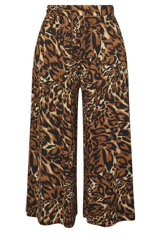 YOURS Plus Size Brown Animal Print Wide Leg Cropped Trousers | Yours Clothing 5