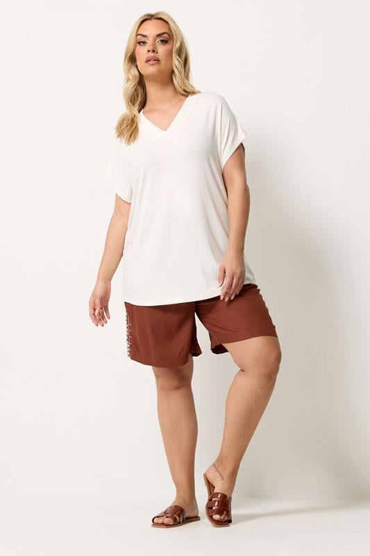 YOURS Plus Size V-Neck Ivory White T-Shirt | Yours Clothing 1