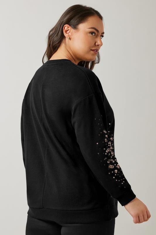 EVANS Plus Size Black & Bronze Sequin Embellished Sweatshirt | Evans 3