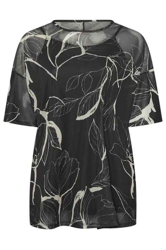 YOURS Plus Size Black Floral Print Oversized Mesh Top | Yours Clothing 5