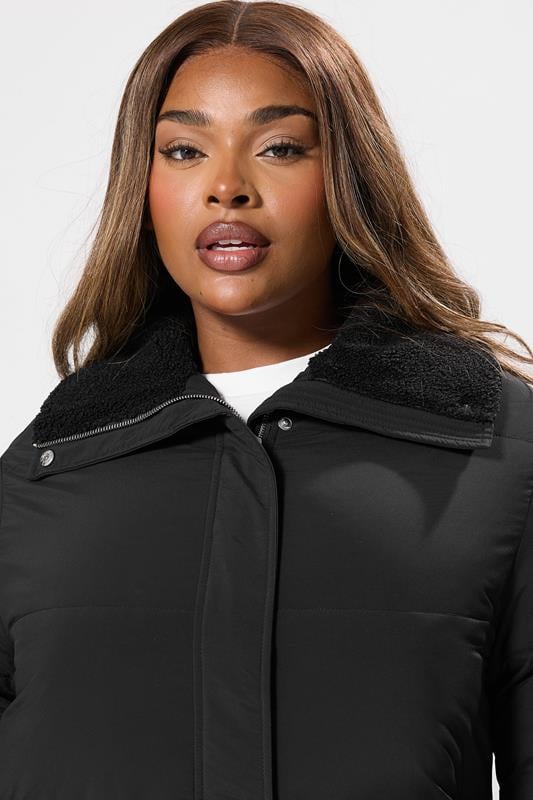 YOURS Plus Size Black Funnel Neck Midi Coat | Yours Clothing 2
