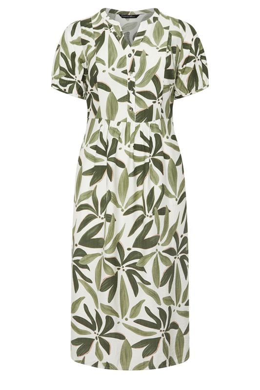 EVANS Plus Size Green Leaf Placket Midi Dress | Evans 6