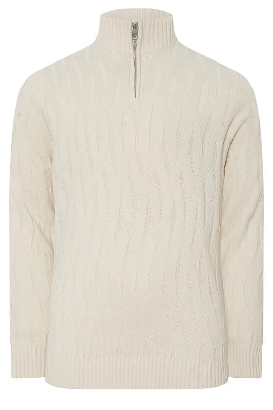 BadRhino Big & Tall Marshmallow Cream Cable Knit Quarter Zip Jumper | BadRhino 1