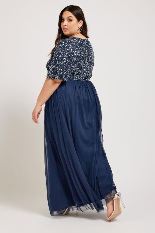 LUXE Plus Size Navy Blue Embellished Maxi Dress | Yours Clothing 3