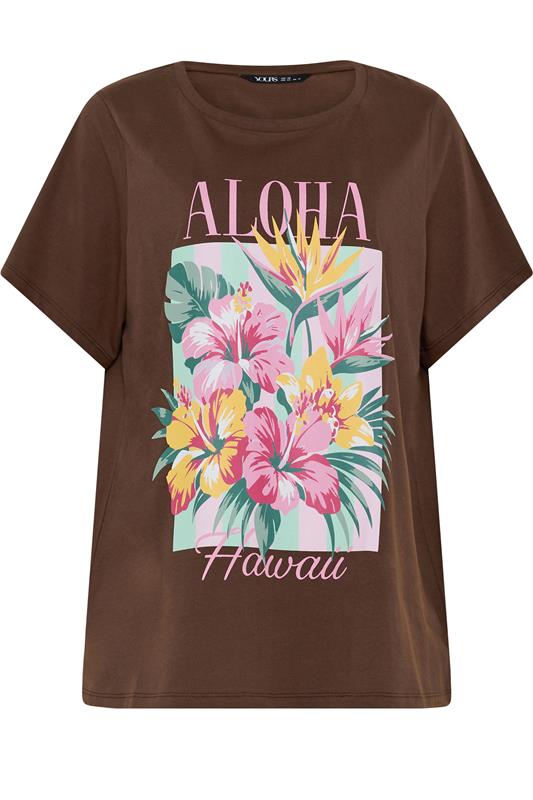 YOURS Plus Size Brown 'Aloha Hawaii' Graphic T-Shirt | Yours Clothing 5