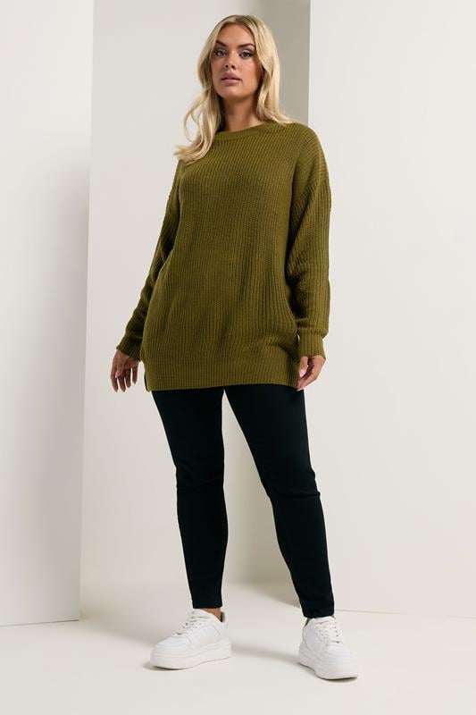 YOURS Plus Size Olive Green Drop Shoulder Jumper | Yours Clothing 4