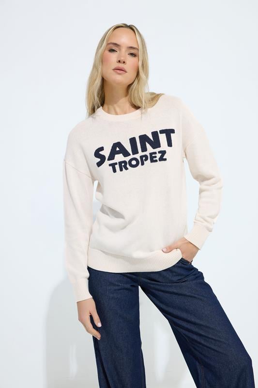 Tall  LTS Tall Ivory White 'Saint Tropez' Slogan Boucle Jumper