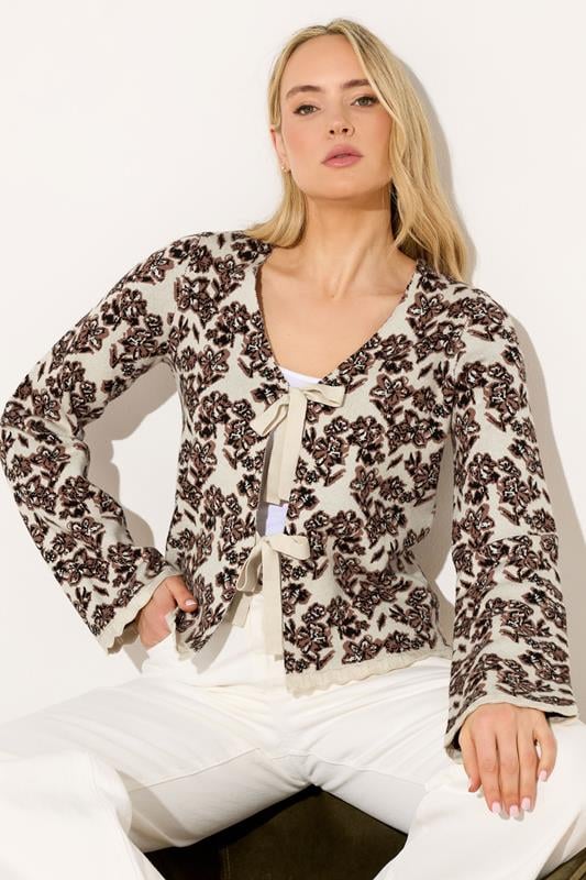 LTS Tall Ivory White Floral Jacquard Cardigan