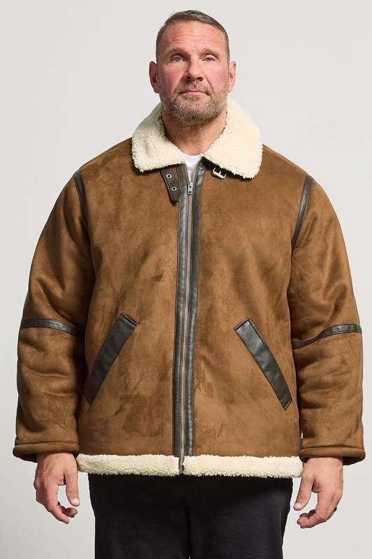 JACK & JONES Big & Tall Cognac Brown Aviator Jacket