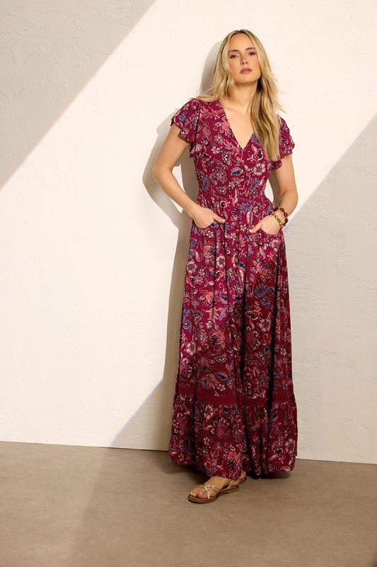 LTS Tall Red Floral Button Maxi Dress