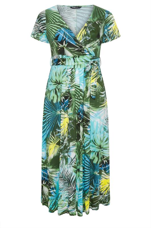 YOURS Plus Size Green Leaf Print Tiered Wrap Dress | Yours Clothing 5