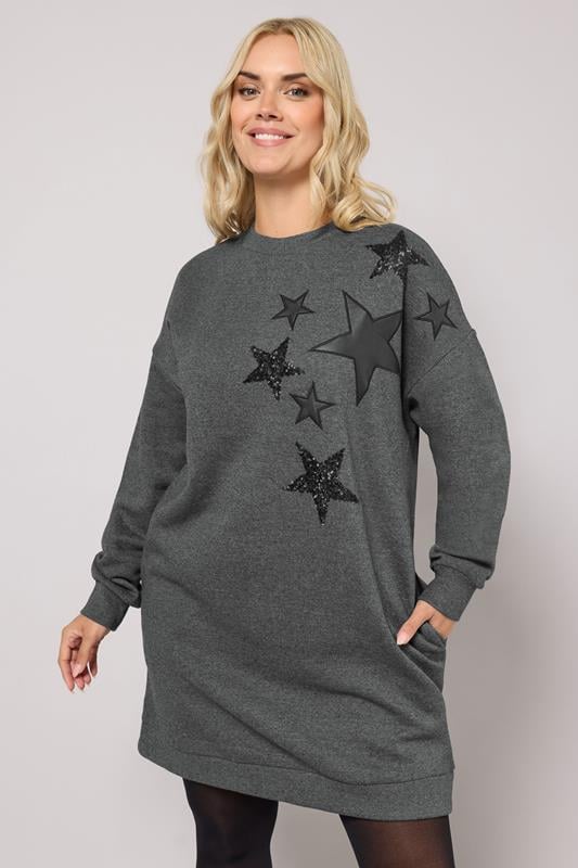  YOURS Curve Grey Star Sweatshirt Dress