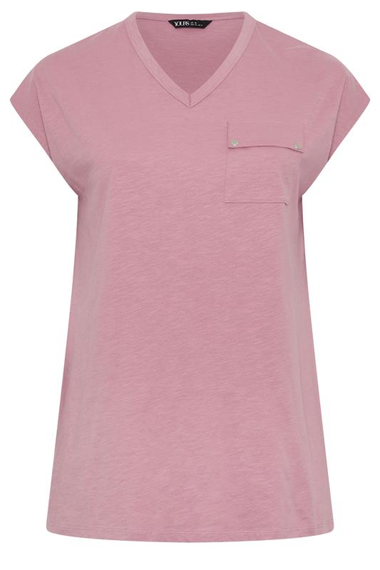 YOURS Plus Size Pink Stud Pocket T-Shirt | Yours Clothing 5