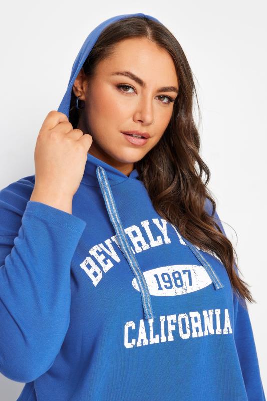 YOURS Blue 'Beverley Hills' Slogan Longline Hoodie | Yours Clothing 4