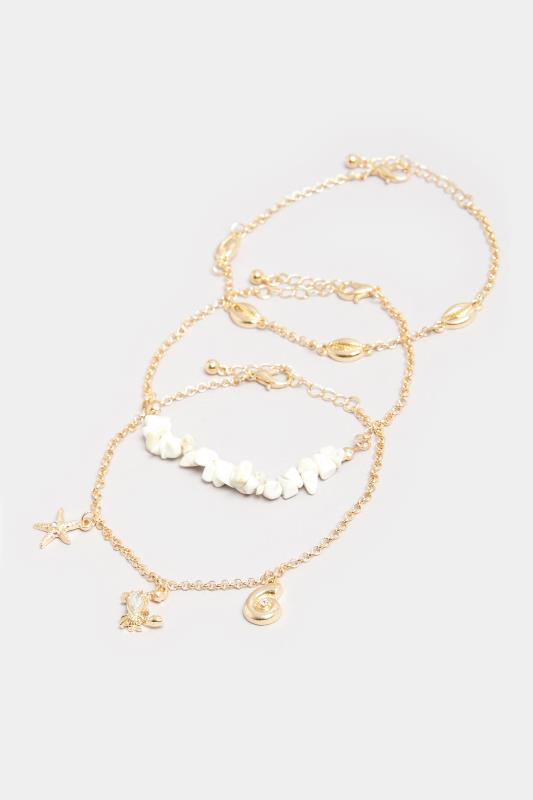 3 PACK Gold Tone Shell Charm Bracelets 2