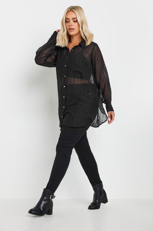 YOURS Plus Size Black Sheer Textured Shirt | Yours Clothing  2