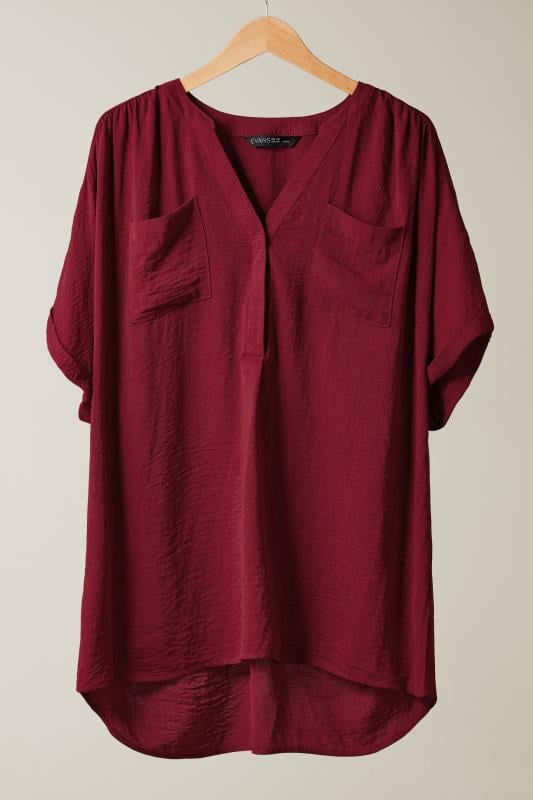 EVANS Plus Size Burgundy Red Overhead Utility Shirt | Evans 5