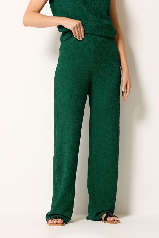 LTS Tall Women's Forest Green Textured Wide Leg Trousers | Long Tall Sally 1