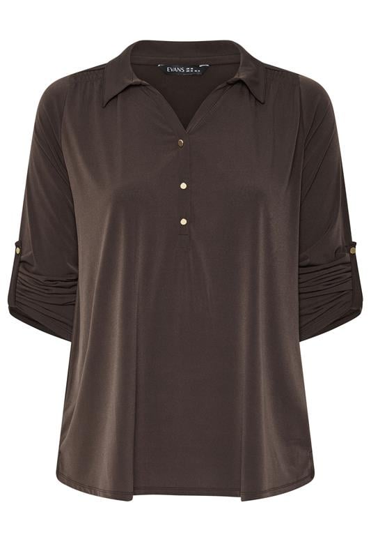 EVANS Plus Size Chocolate Brown Long Sleeve Blouse | Evans 1