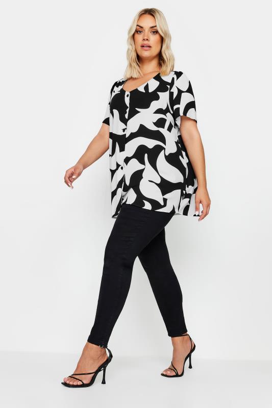 YOURS Plus Size Black & White Abstract Print Button Up Blouse | Yours Clothing 2