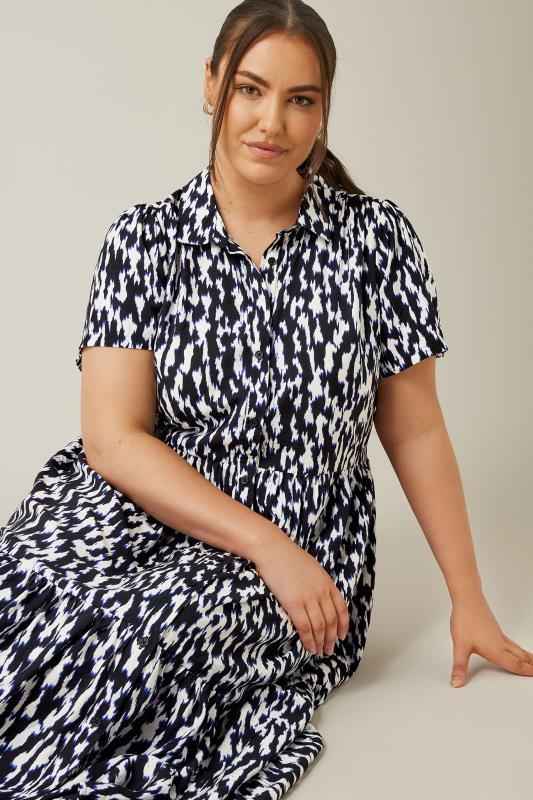 EVANS Plus Size Navy Blue Abstract Print Midi Shirt Dress | Evans  2