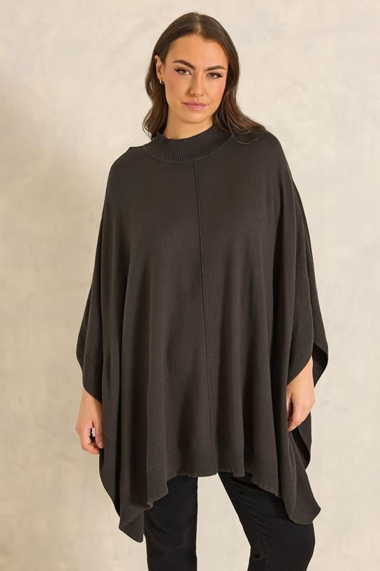Plus Size  EVANS Curve Chocolate Brown Premium Seam Detail Knitted Poncho